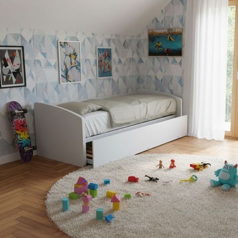 Divano letto singolo con secondo letto estraibile – Design funzionale - Bianco