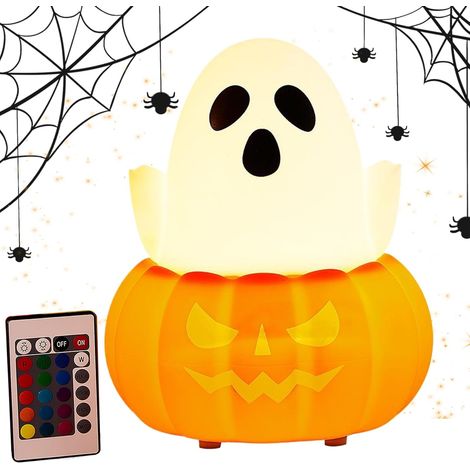Halloween Nachtlicht - Kürbis Nachtlicht Aus Silikon,Farbige Spukbeleuchtung Gruseldekoration Für Wohnbereich Schreibtisch Küche Kamin Schlafzimmer Bauernhausstil Halloween Fest (1/5)