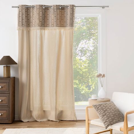 Rideau à œillets 140 x 240 cm coton/polyester top jacquard frange Domino (1/4)