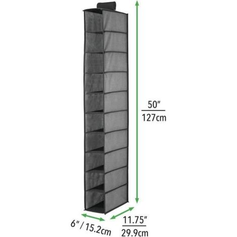 Porte-Chaussures Suspendu - 10 Compartiments - Polypropylène Respirant - Pour Armoire ou Tringle - 29,9 x 15,2 x 127 cm - 1 Pièce (1/4)