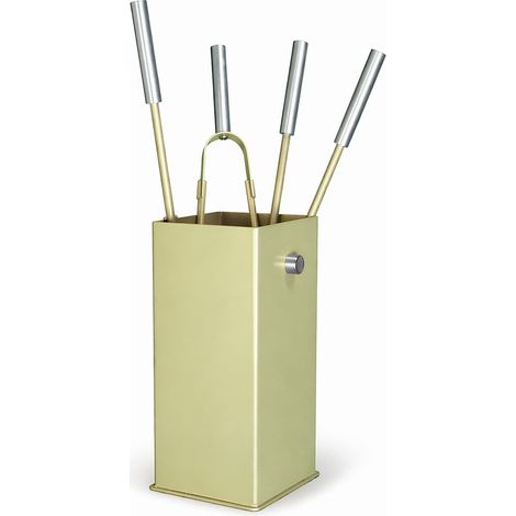 Stilvolles Ofenbesteck 5-tlg. - Kaminbesteck Taupe & Edelstahlgriffe - Kaminset (1/5)
