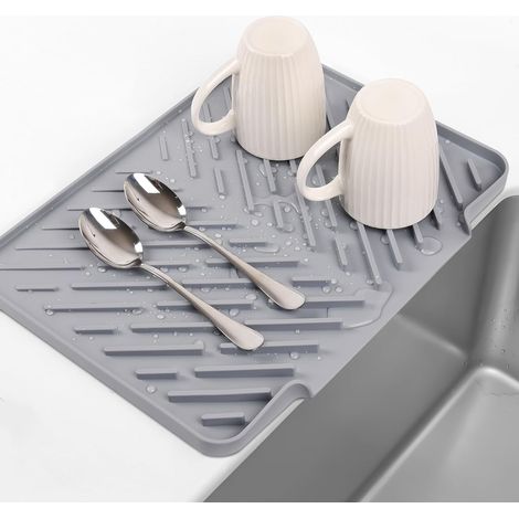 Tapis d'égouttage en silicone pour comptoir de cuisine, 15,7" x 12,2" antidérapant en caoutchouc pour égouttoir à vaisselle