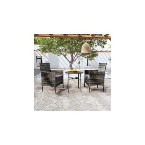 Ensemble de salle à manger de jardin 3 pcs Résine tressée Gris (1/5)