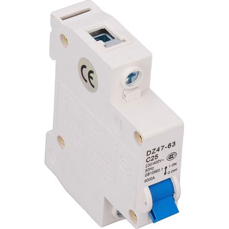 Disjoncteur miniature monophasé (MCB) pour montage sur rail DIN, pouvoir de coupure de 6000 A, 230 V/400 V, 25 A (1/5)