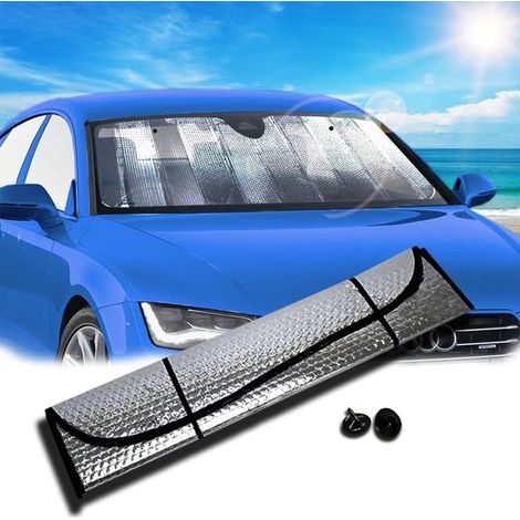 Parasol para coche，Protege del calor y los rayos UV，Evita el envejecimiento del salpicadero y los asientos，Blanco plateado，140 x 70 cm，1 unidad (1/5)