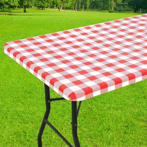 1 rechteckige Picknicktischdecke, elastische, wasserdichte, laminierte Vinyltischdecke, karierte Tischdecke, für Mahlzeiten, Camping und den Eins (1/5)