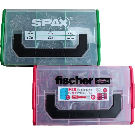 Set comprenant un assortiment de chevilles multi-usages et un assortiment de vis livrés dans des mallettes de rangement (913 pièces) Rouge/vert (1/5)