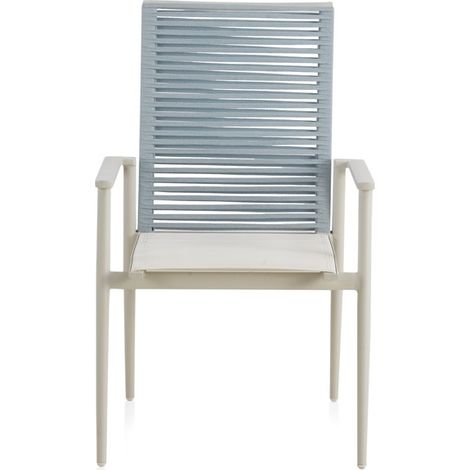 4er-Pack weiße Aluminium-Sessel mit hellblauer, seilgeflochtener Rückenlehne, Col. Strixe (1/5)
