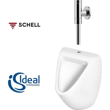 Ideal Standard – Kit complet urinoir céramique mural avec robinet temporisé Schell – Alimentation verticale – Volume réglable 1 à 6 litres (1/2)