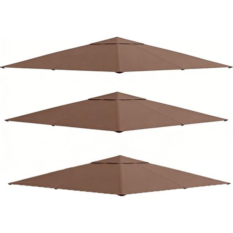 3er-Set ersatzdach Pavillon 2,93x2,93m Pavillonabdeckung Sonnenschutz aus Polyester in Kaffee, ideal für Garten & Terrasse