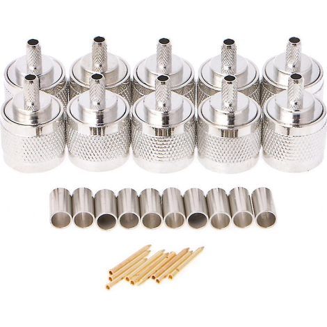 Lot de 10 connecteurs droits à sertir mâles N pour câbles coaxiaux RG58, RG142, LMR195 et RG400 (1/4)