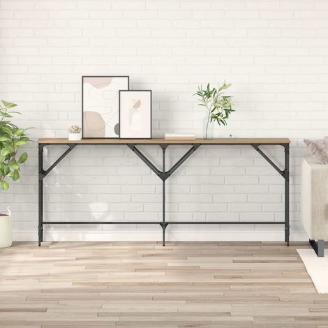 Table console industrielle 180 x 30 x 75 cm en bois d’ingénierie chêne artisanal - PANGIVO (1/5)