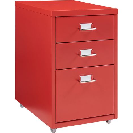 Mobiletto per ufficio mobile contenitore su ruote acciaio 48 x 28 x 41 cm rosso 030009122