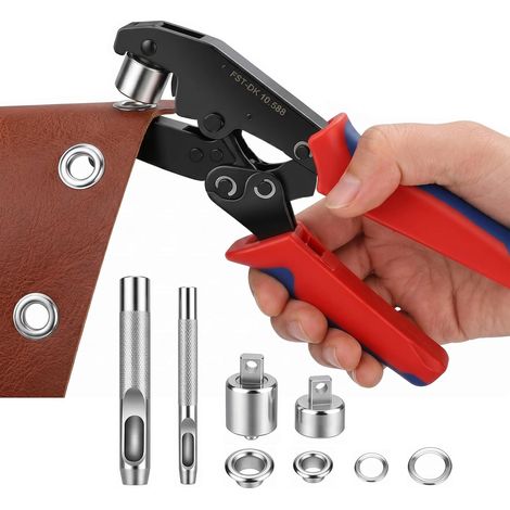 Kit de perforation magnétique à œillets de 6 mm + 10 mm avec 500 œillets métalliques et têtes remplaçables, pince à œillets à cliquet pour tissus, ceintures, cuir, tentes, rideaux (1/5)
