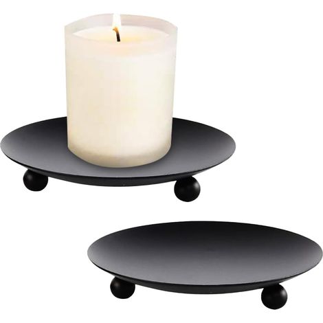 Lot de 2 bougeoirs en métal noir pour bougies piliers, design élégant pour décoration de table et dîner aux chandelles (1/5)