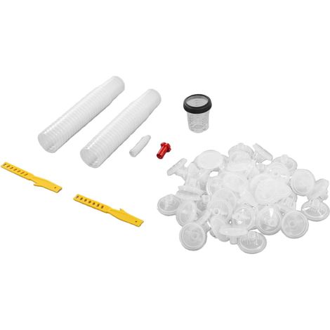 Disposable Paint Gun Cup System, 50 Lids, 1 Rigid Cup, 10 Caps, 2 Stirrers, 6 oz Size, with Measurement Lines, HVLP Automotive Spray Guns (1/5)