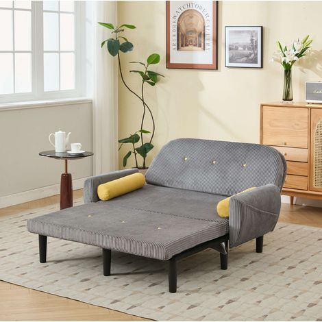 Sofa aus Cord in Grau, mit Schaumstoff- und Metallrahmen, verstellbarer Rückenlehne, zerlegbar, inkl. 2 Rundkissen (1/5)