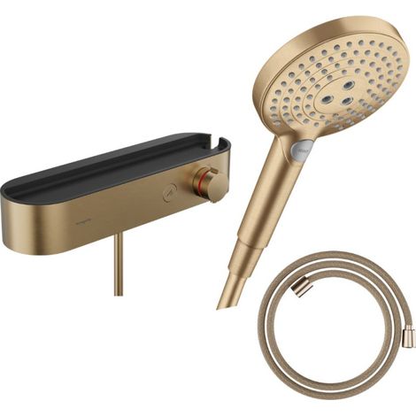 Set de ducha termostática HANSGROHE ShowerTablet Select + Flexo Designflex + Teleducha Raindance Select S (3 tipos de chorro) – Bronce cepillado (1/4)
