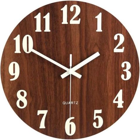 Horloge murale bois silencieuse lumineuse 30cm, décoration moderne cuisine salon intérieur maison (1/4)