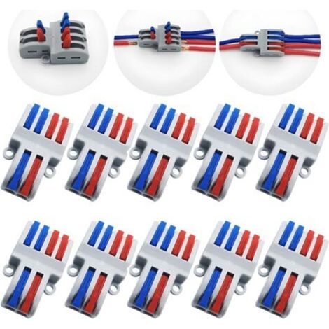 Bornes de Connexion,SPL-42 10 Pcs Connecteur Electrique Rapide, écrou de fil de levier, Connecteur de fil compact (2 in 4 out) (1/4)