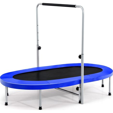 COSTWAY Trampolino Elastico da Interno ed Esterno, Tappetino Elastico Pieghevole per Adulti e Bambini con Maniglia Regolabile, Molle e Cuscinetto di Sicurezza, Trampolino Ovale per 2 Persone, Blu (1/5)