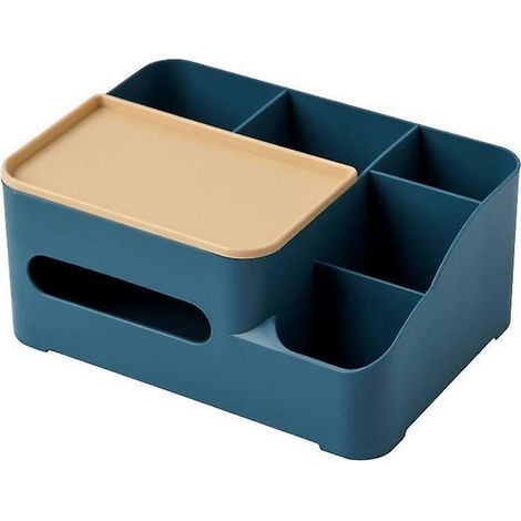 Caja de pañuelos cosmética azul de 25x18x11cm, caja de pañuelos multifuncional, caja de almacenamiento de pañuelos, soporte rectangular para pañuelos de mano. (1/4)