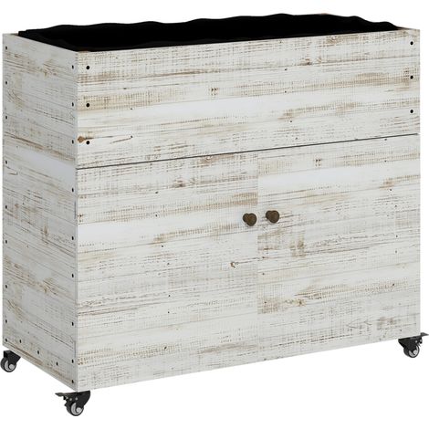 Fioriera rialzata in legno bianco 110 x 50 x 95 cm con armadietto e ruote (1/5)