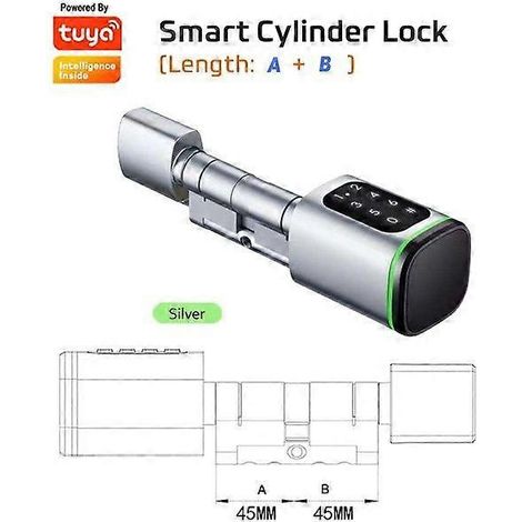 Cylindre de serrure intelligente étanche à code numérique avec application Tuya déverrouillage à distance Wi-Fi NFC et RFID pour la maison 4545-Argent (1/5)
