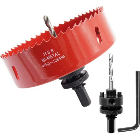 Scie cloche 125mm, mèche cloche à arbre pour usage intensif, foret 4341, outil de perçage pour percer des trous dans différents types de bois, aluminium, PVC, etc. (1/5)