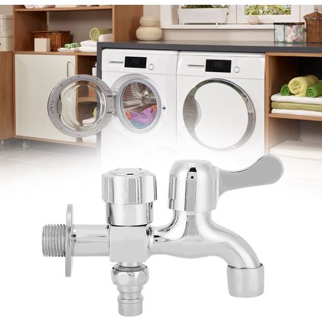 G1/2-Zoll-Legierung Silberwand-Doppelwasserauslass-Wasserhahn für Waschmaschine, Wischmopp, Pool und Wasser (1/5)