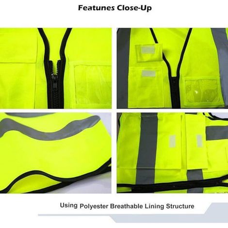 Gilet De Sécurité - Haute Visibilité Jaune Fluo - Bandes Réfléchissantes 5 Cm - Pour Cycliste Et Travail En Extérieur - 1 Pièce (1/5)