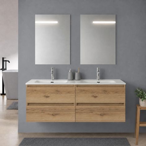 Mobile bagno sospeso 120 cm quercia naturale due cassettoni e doppia vasca Leda (1/5)
