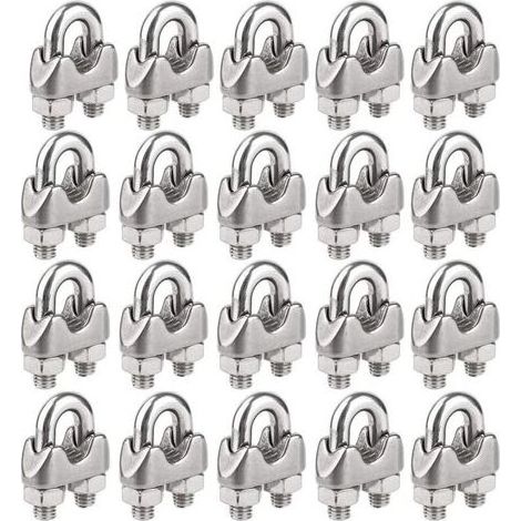 Lntyq Lot de 20 serre-câbles M5 en acier inoxydable pour fixation de câbles en U pour câbles de gréement et câbles de tension (Ø 5 mm) (1/4)