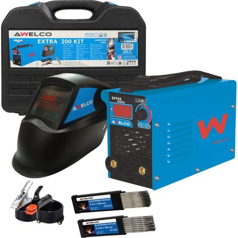 Kit Poste à souder 200A Inverter MMA IGBT + Masque de soudure + 65 Électrodes Rutile : Ø2.5x300 / Ø3.25x300mm AWELCO (1/5)