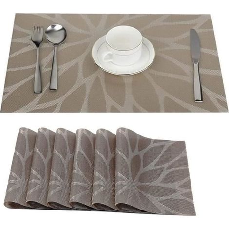 Sets de Table - PVC - Rectangulaire - 6pcs - Marron - Antidérapant (1/4)