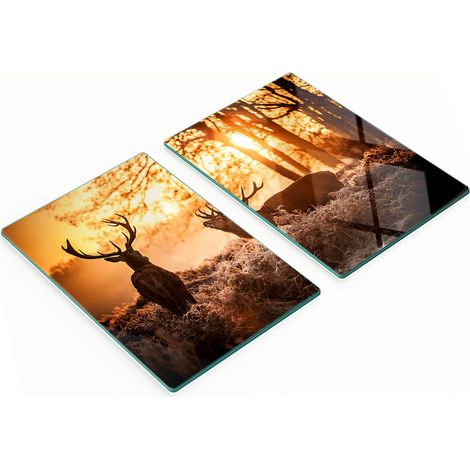 Planches en verre décorées d'un lever de soleil sur un cerf 2x40x52 cm (1/5)