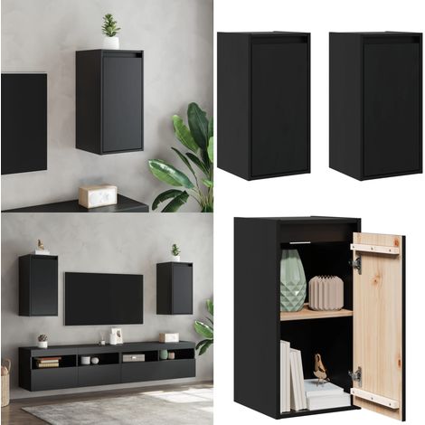 Pensili 2 pz Neri 30x30x60 cm in Legno Massello di Pino - Mobile TV - Arredamento