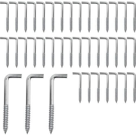 40pcs screw hooks, corner screws, L hooks, screw-in hooks, carbon steel screws for hanging plants, kitchen utensils, wind chimes, 40x15mm (M3.7).