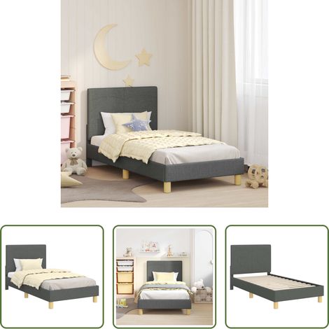 vidaXL Lit sans sommier -  Cadre de lit pour enfants avec tête de lit Gris foncé tissu (1/5)