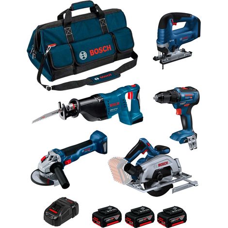 BOSCH Kit 0615990N39 (GSR 18V-55 + GWS 18V-10 + GKS 18V-57-2 + GSA 18V-LI + GST 18V-125 B + 3 x 4,0 Ah + GAL1880CV + Borsa) (1/5)