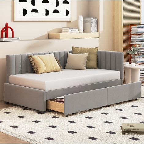 Sofá cama con almacenaje tapizado gris 90x200 DESVIAE (1/5)