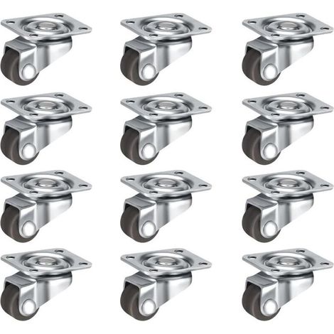 Lot de 12 roulettes pivotantes à 360° pour petits meubles (12 mm), silencieuses, avec vis, pour petits meubles, tables, armoires, chariots, marron