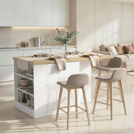Isola da Cucina Migabato, Mobile Dispensa un Ripiano, 2 Vani Made in Italy, Un'anta, 160x80x90h cm Bianco Lucido (1/5)