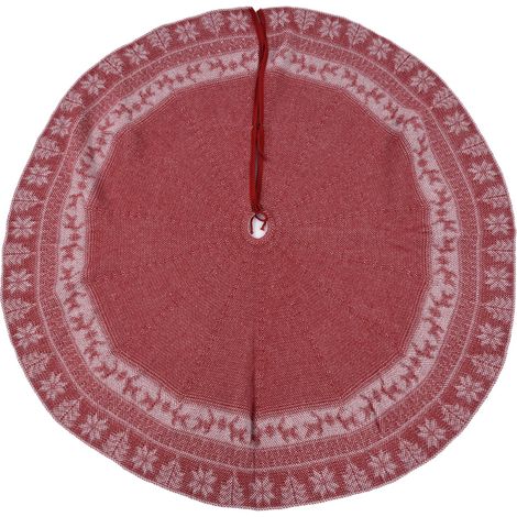 Roter, gestrickter Acryl-Weihnachtsbaumrock mit Schneeflockenmuster, Baumfußdekoration, Partyaccessoire (1/5)