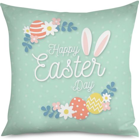 Housse de Coussin décoratif printanier, lapin et fleurs (1/5)
