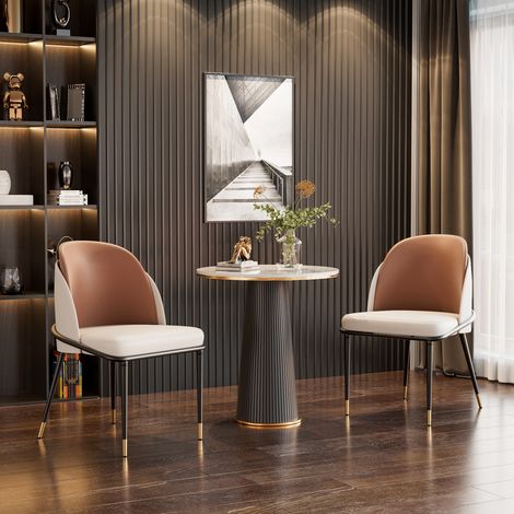 Two-tone Microfiber Leather Upholstered Dining Chairs (Set of 2) - Brown/Off White (1/5)