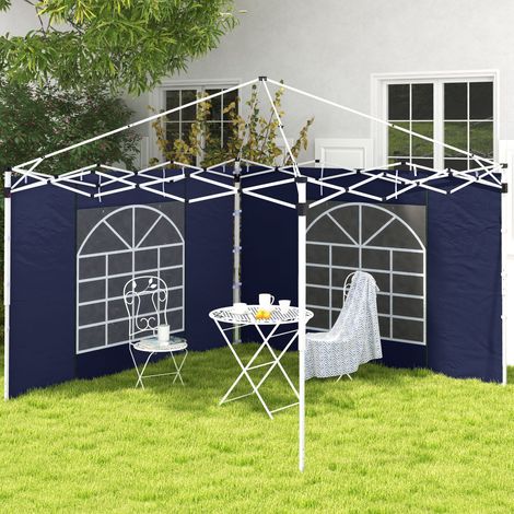 Rideaux de kiosque - bleu - pour gazebos de jardin de 3x6m ou 3x3m - ensemble de 2 - avec fenêtres et portes