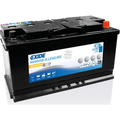 Exide – Batterie gel 12V 80Ah 540A – Dimensions 353x175x190mm – Pour applications solaires et éoliennes – ES900 (1/6)