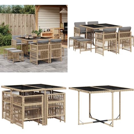 vidaXL Ensemble à manger de jardin et coussins 9 pcs mélange beige (1/5)