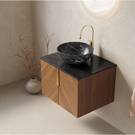 Mueble de baño con lavabo 61x50x55.1 cm, 2 puertas, gran capacidad, cierre suave, cerámica y piedra sinterizada, negro espresso (1/5)